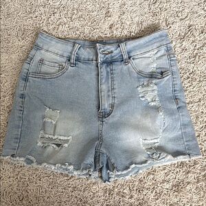 SHEIN Blue Distressed Jean Shorts High-Waisted